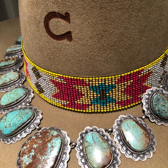 Turquoise #8 giant sterling silver signed statement necklace squash Rodeo NFR - Picture 11 of 16